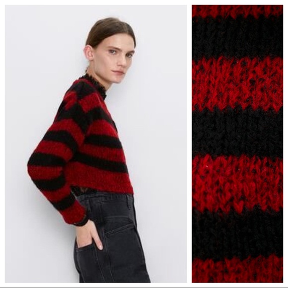 NWOT. Zara Black and Red Knit Sweater. Size S. - Picture 5 of 10